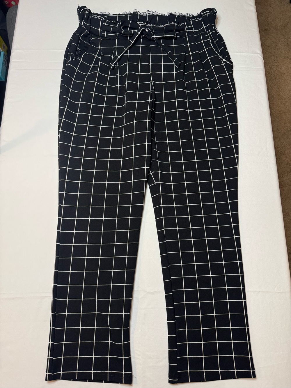 Soho Apparel Black Windowpane Drawstring Trousers
